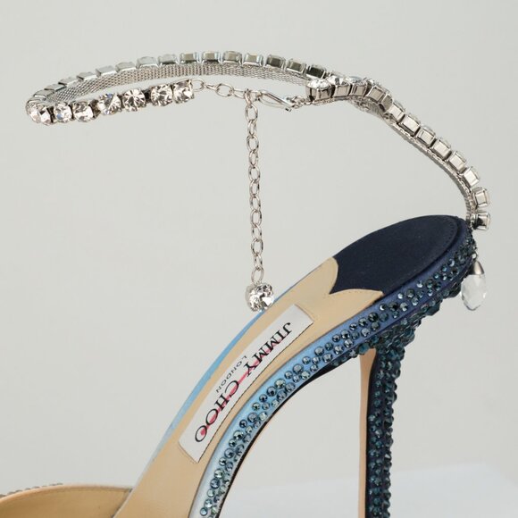 Jimmy Choo Saeda 100 Crystal-Embellished Satin Pumps, Sunrise Mix, EU 38.5/US8.5 - Picture 8 of 15